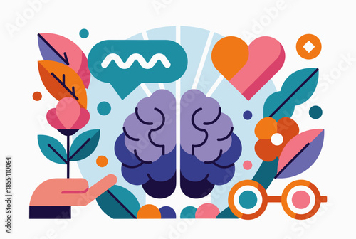 Holistic Mental Health Concept with Brain, Nature, and Emotions