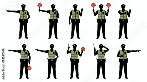 Diverse Collection of Traffic Police Officers Demonstrating Various Hand Signals