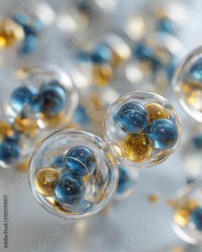 abstract molecular structure, glass sphere with molecules, futuristic science concept
