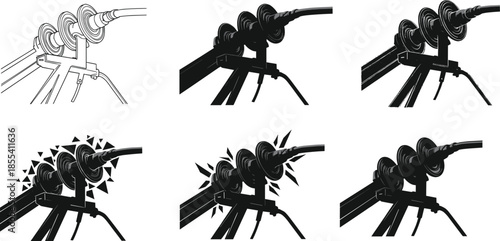 High voltage electrical insulator illustration showing detailed power line components, energy transmission support structure, utility equipment design, engineering safety concept