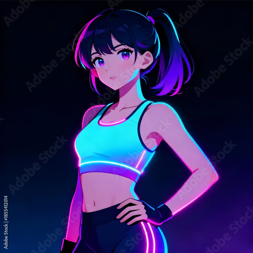 Anime Neon Gradient Confident Sporty Women – Female Fitness Vector Illustration