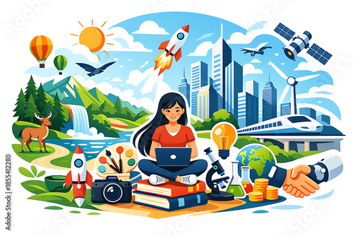 urban scene with people and city