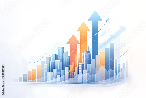 business graph with arrow on white background
