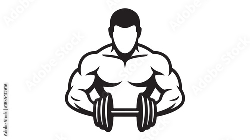 Muscular Man Lifting Dumbbell in Black and White Illustration