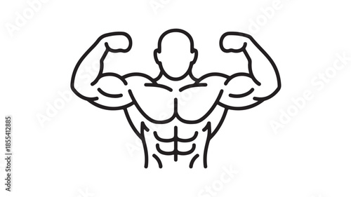 Muscular Man Flexing Biceps in Black Line Art