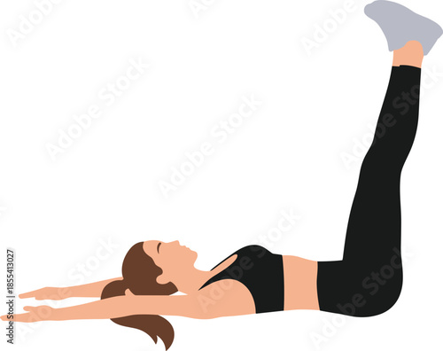 Core workout pose, hollow body hold, leg raise exercise, fitness training, abdominal strength, athlete silhouette, gym routine, body control