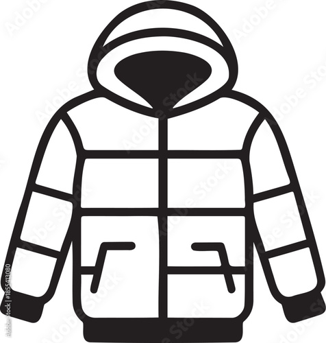 Minimalist Black Line Hooded Winter Puffer Jacket Icon Vector Illustration