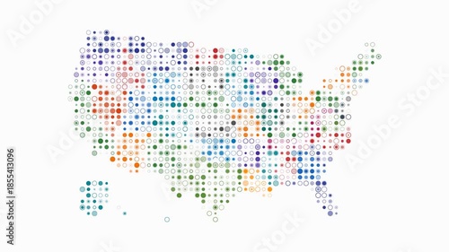 United States animated country shape. Pulsating colored dots on the map of the country. Small size circle blocks. Digital style United States map on white background. Modern animation video.