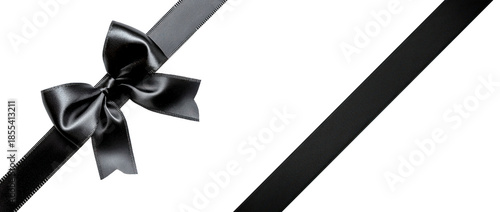 A black ribbon with a black bow on a transparent background png