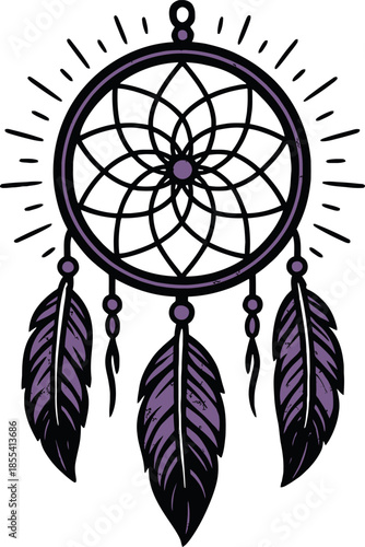 Dreamcatcher Purple Feathers Vector Illustration