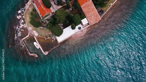 Saint George Catholic Monastery on St. George Island aerial view in Perast, Montenegro