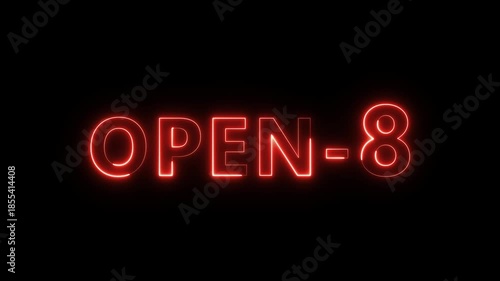 Open 8 hours text animation. Neon number animation.