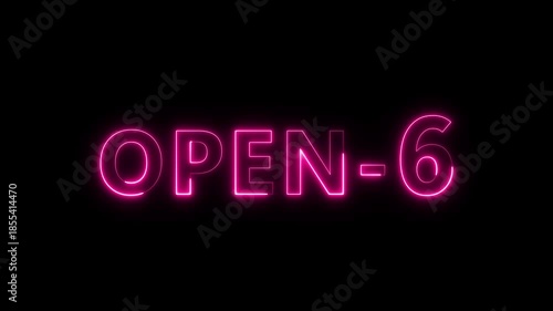 Open 6 hours text animation. Neon number animation.