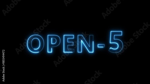 Open 5 hours text animation. Neon number animation.