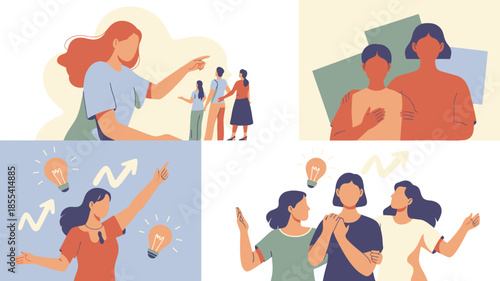 Diverse women engage in professional discussions fostering new ideas and leadership initiatives