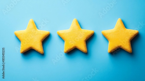 Colorful yellow stars arranged on a bright blue background, customer feedback reviews