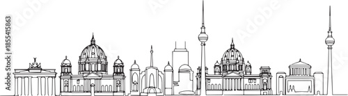 Berlin city skyline continuous black single line art illustration isolated