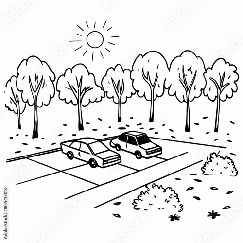 Parked Cars in a Tree-Shaded Lot
