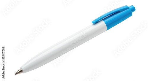 White pen with blue cap, isolated on white background