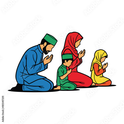 Muslim Family Praying Together, Observing Religious Rituals in Unity and Harmony