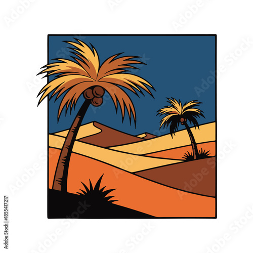 Desert Palms and Dunes A Serene Landscape Illustration