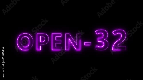 Open 32 hours text animation. Neon number animation.