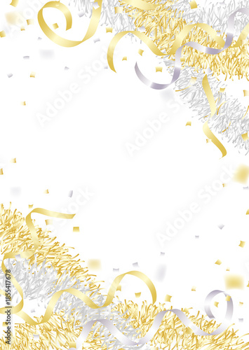 金銀のテープが飛ぶキラキラした縦向き背景イラスト