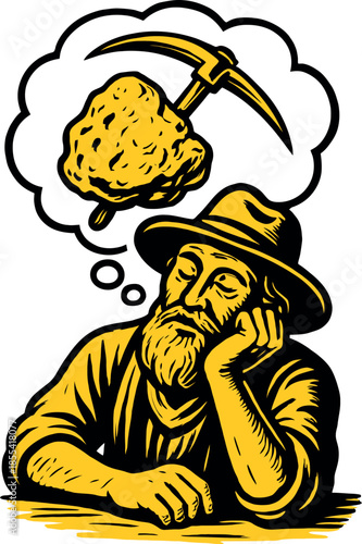 Gold Miner Prospector Thinking Vector Illustration