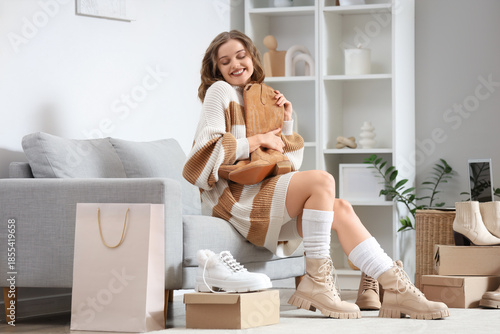 Happy young woman with styl...