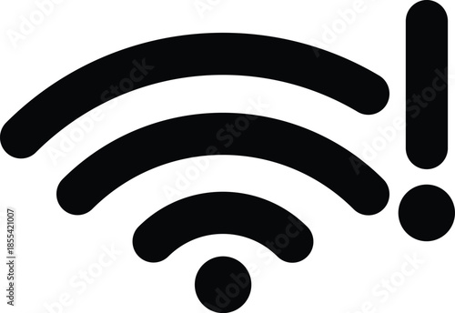 Black wifi symbol with exclamation mark on white background internet