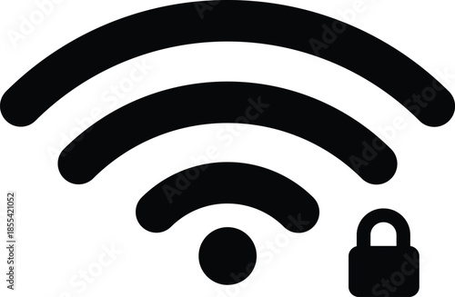 Black Wi Fi symbol with a padlock on a white background WiFi