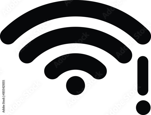 Black Wi Fi symbol with exclamation mark on white background WiFi 1