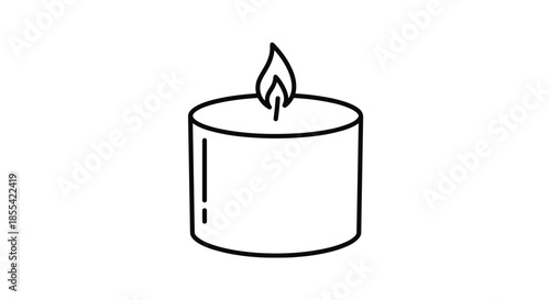 Simple black and white doodle of a lit votive candle with a flickering flame, representing light, peace, remembrance, and relaxation.