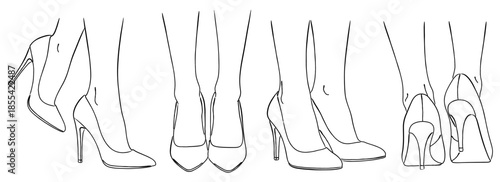 ハイヒールを履いた女性の足元を描いた線画イラスト｜パンプス,女性,靴