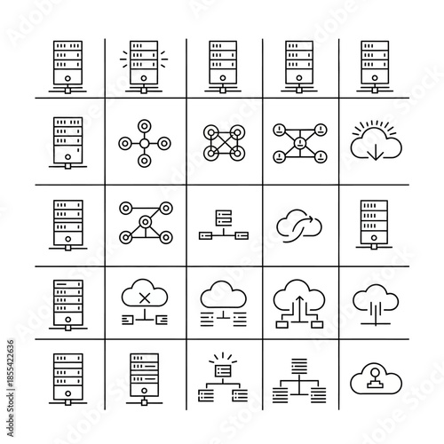 IT Infrastructure, Data Center, and Cloud Computing Line Icons Set