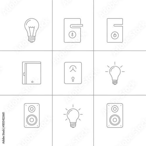 Collection of Smart Home Automation, Security, and IoT Devices Line Icons Set
