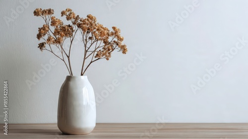 Elegant Ceramic Vase with Dried Flowers on Minimalist Table
