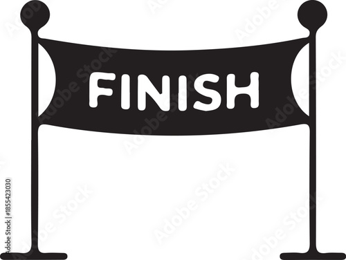 Black and white finish line banner with supports