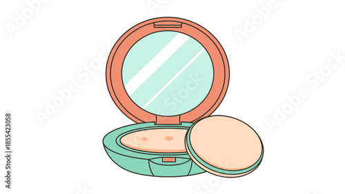 Flat Design Compact Powder with Mirror Icon isolated on white background