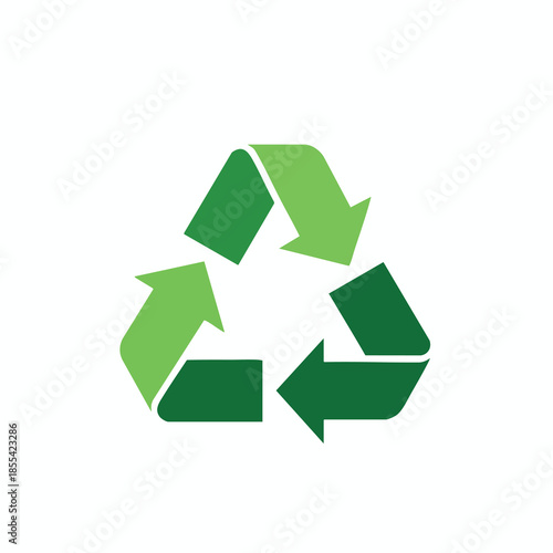 A green two-toned triangle of arrows on a white background, recycling symbol