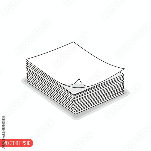 A stylized stack of white paper sheets with a slight curve, on a white background