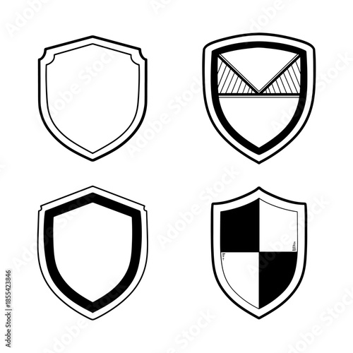 set of shield badge icons for security protection and heraldry design