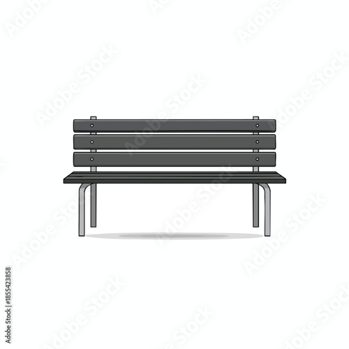 Simple vector illustration of a park bench with three backrests, legs, and a shadow