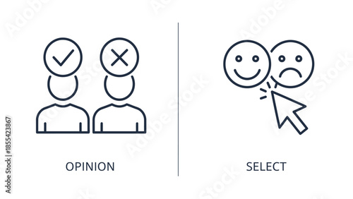 Simple line icons for opinion and selection with cursor in minimalist design for user interface elements