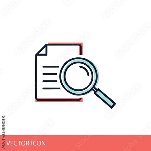 Icon of a document with lines, and a magnifying glass next to it