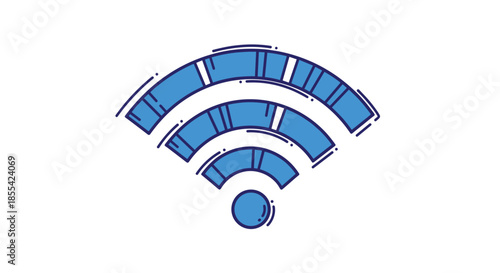 Modern and stylish line art icon of a Wi-Fi signal, rendered in a bold blue color with a dynamic, sketched aesthetic.
