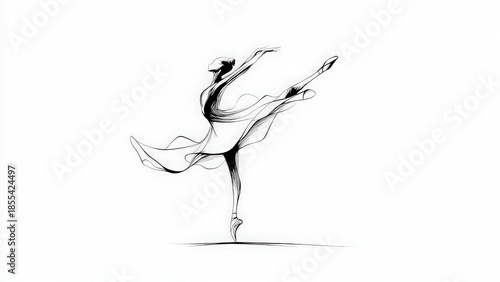 Elegant Line Art of a Ballet Dancer in Graceful Pose and Movement