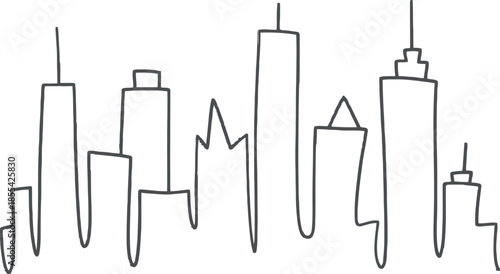 Modern City Skyline Vector Graphic Illustration of Skyscrapers and Urban Landscape Design Elements