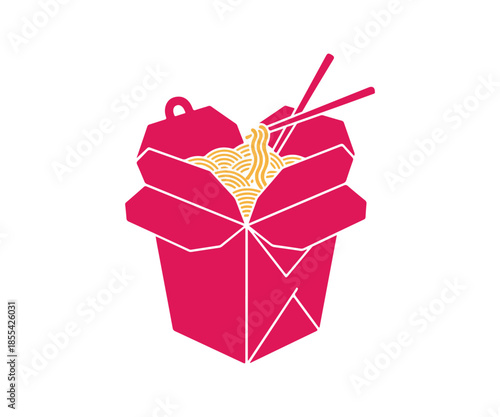 Lunch icon for noodle box fast food menu. The design is flat and isolated. Vector illustration.