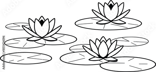Minimalist Black Line Art Vector Graphic of Water Lilies on Ponds for Serene Designs